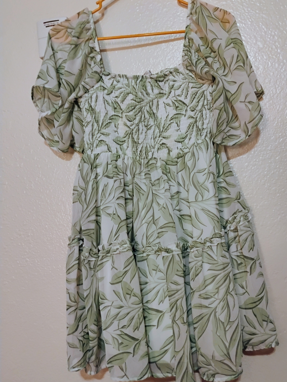 Justice Green Leaf-Print Smocked Mini Dress